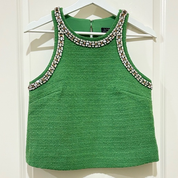J. Crew Green Fields Rhinestone Embellished Sleeveless Tweed Tank Top Size 2 NWT - Picture 4 of 10